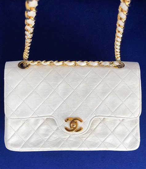 chanel white handbag|chanel classic white handbag.